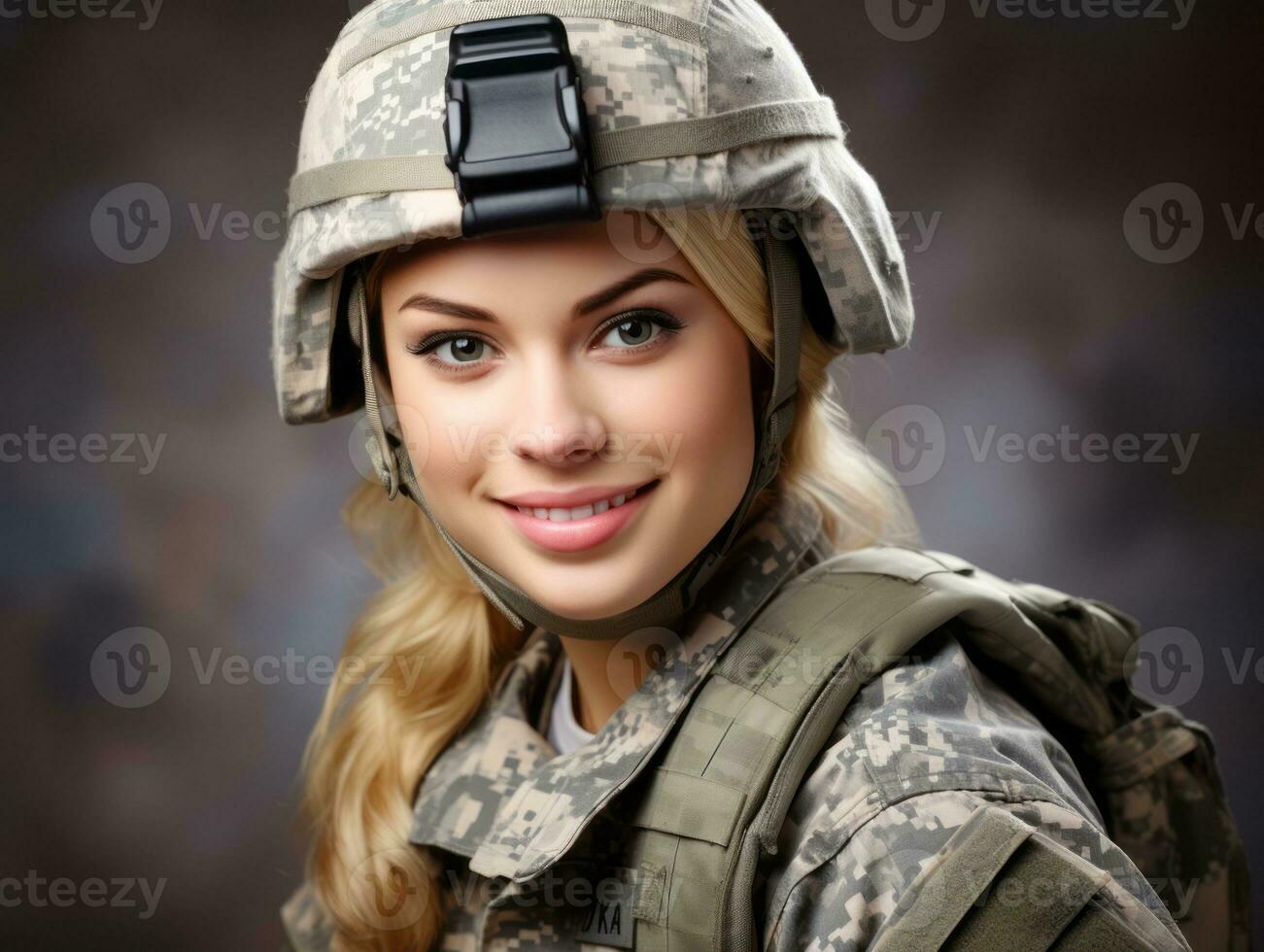 Woman serves as a dedicated and fearless soldier AI Generative photo