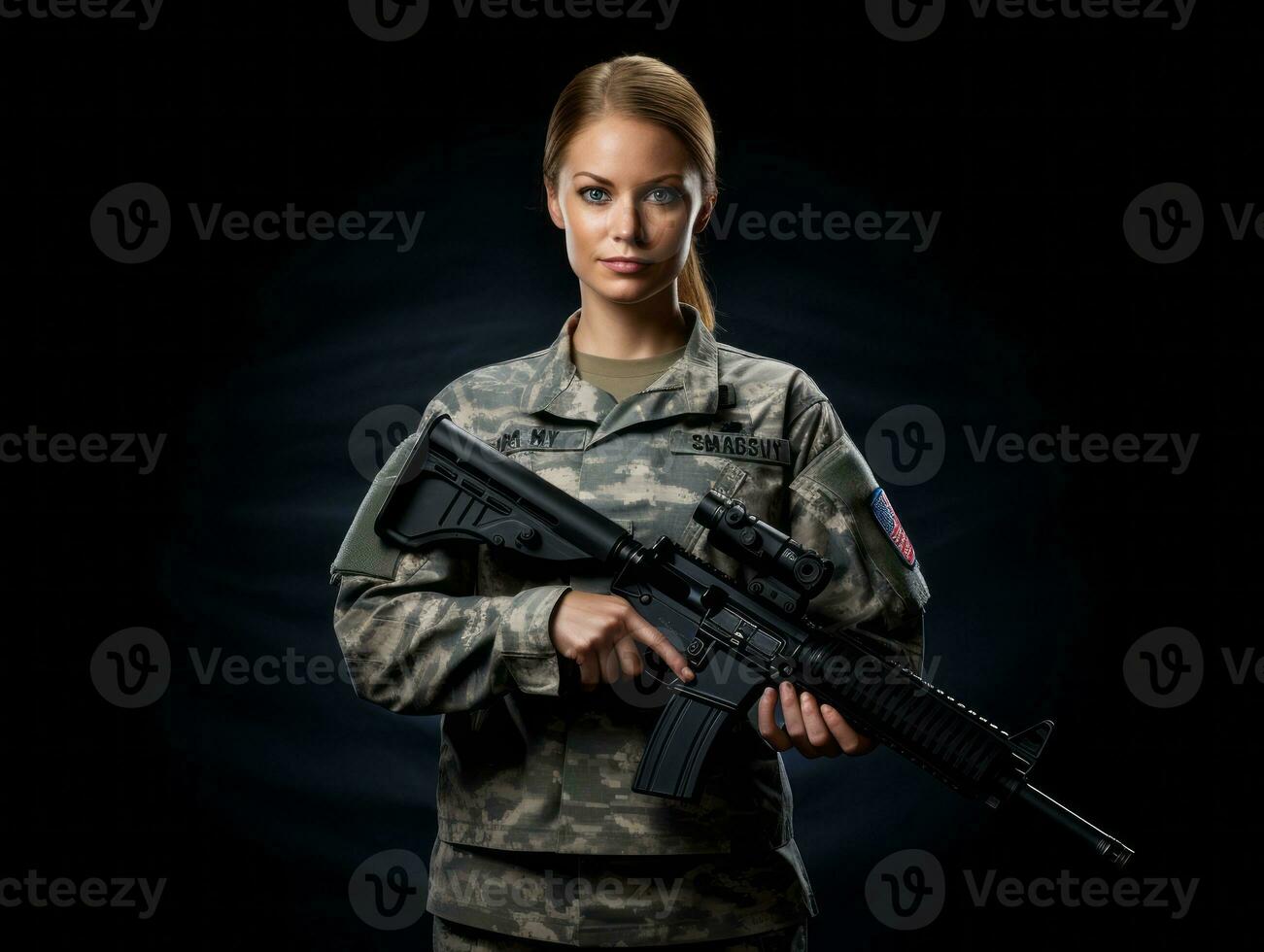 Woman serves as a dedicated and fearless soldier AI Generative photo