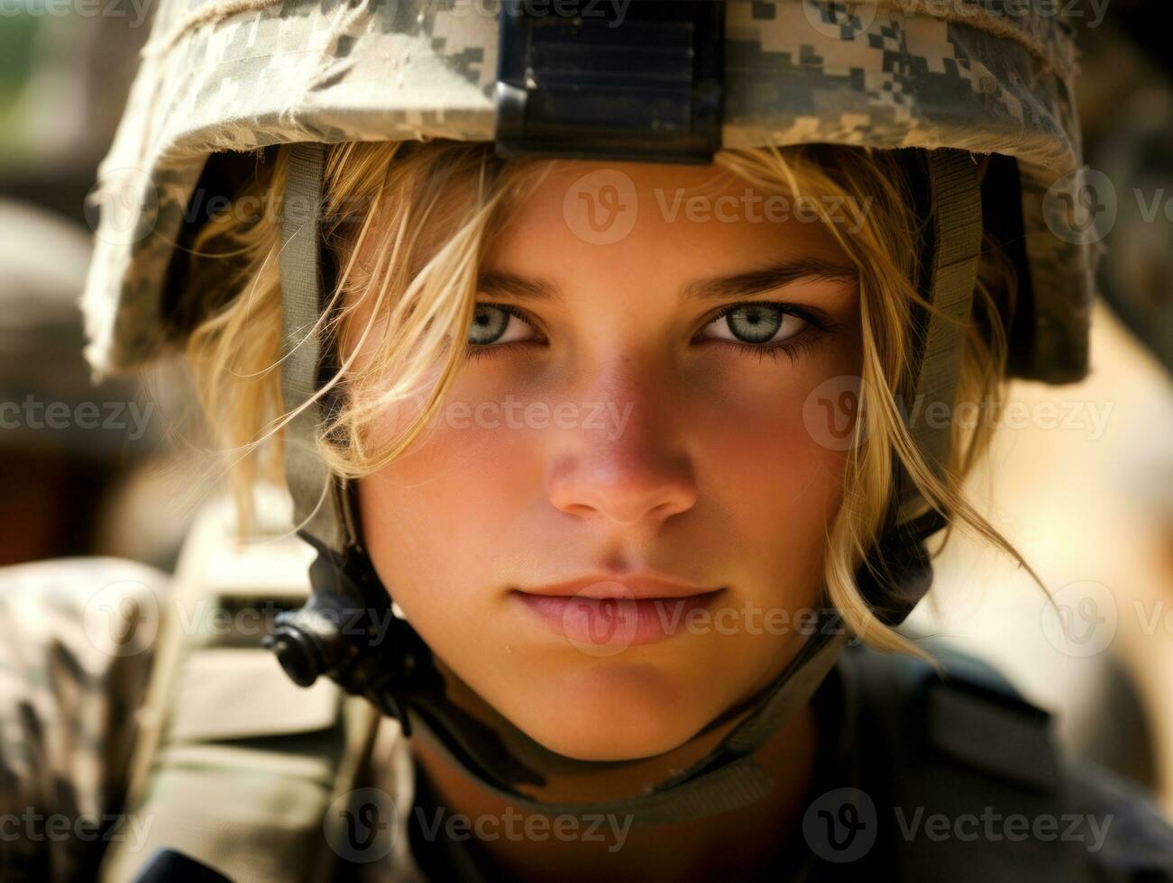 Woman serves as a dedicated and fearless soldier AI Generative photo