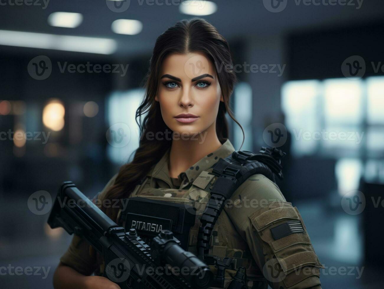 Woman serves as a dedicated and fearless soldier AI Generative photo