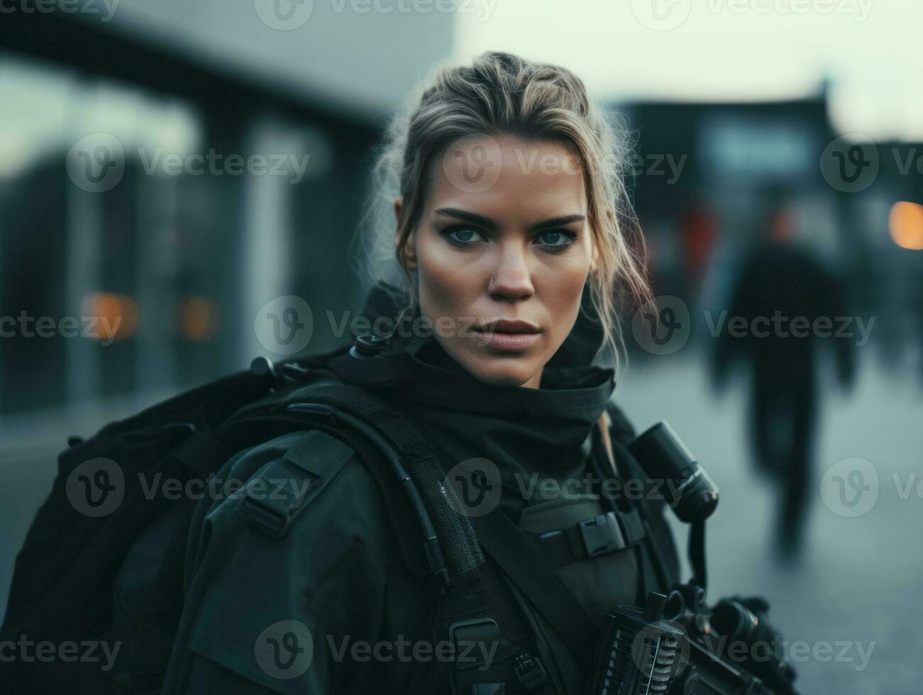 Woman serves as a dedicated and fearless soldier AI Generative photo