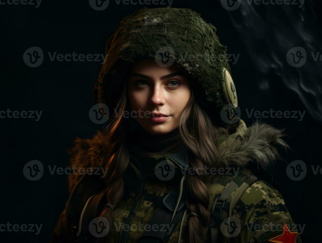 Woman serves as a dedicated and fearless soldier AI Generative photo