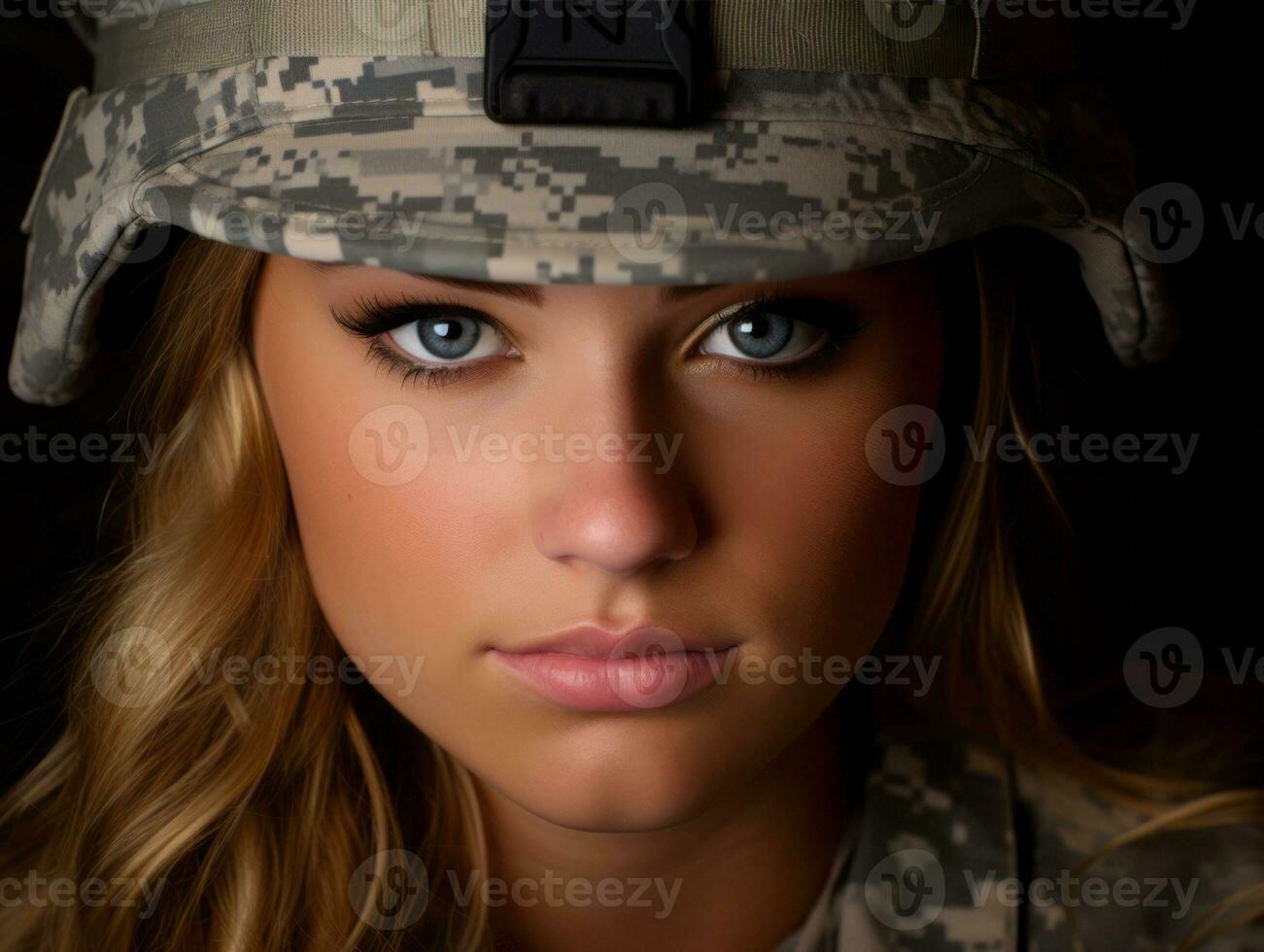 Woman serves as a dedicated and fearless soldier AI Generative photo