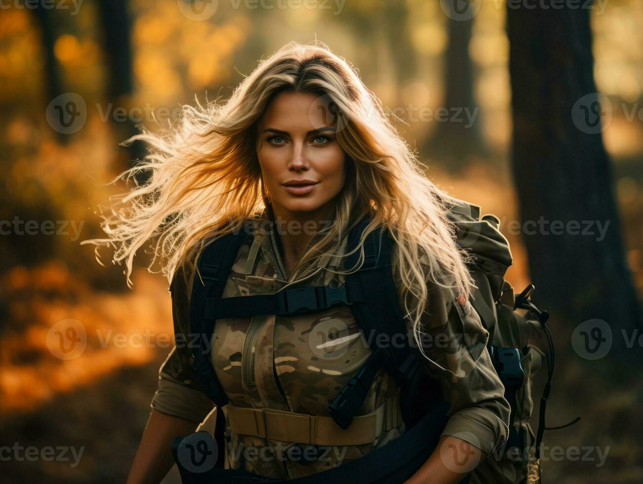 Woman serves as a dedicated and fearless soldier AI Generative photo