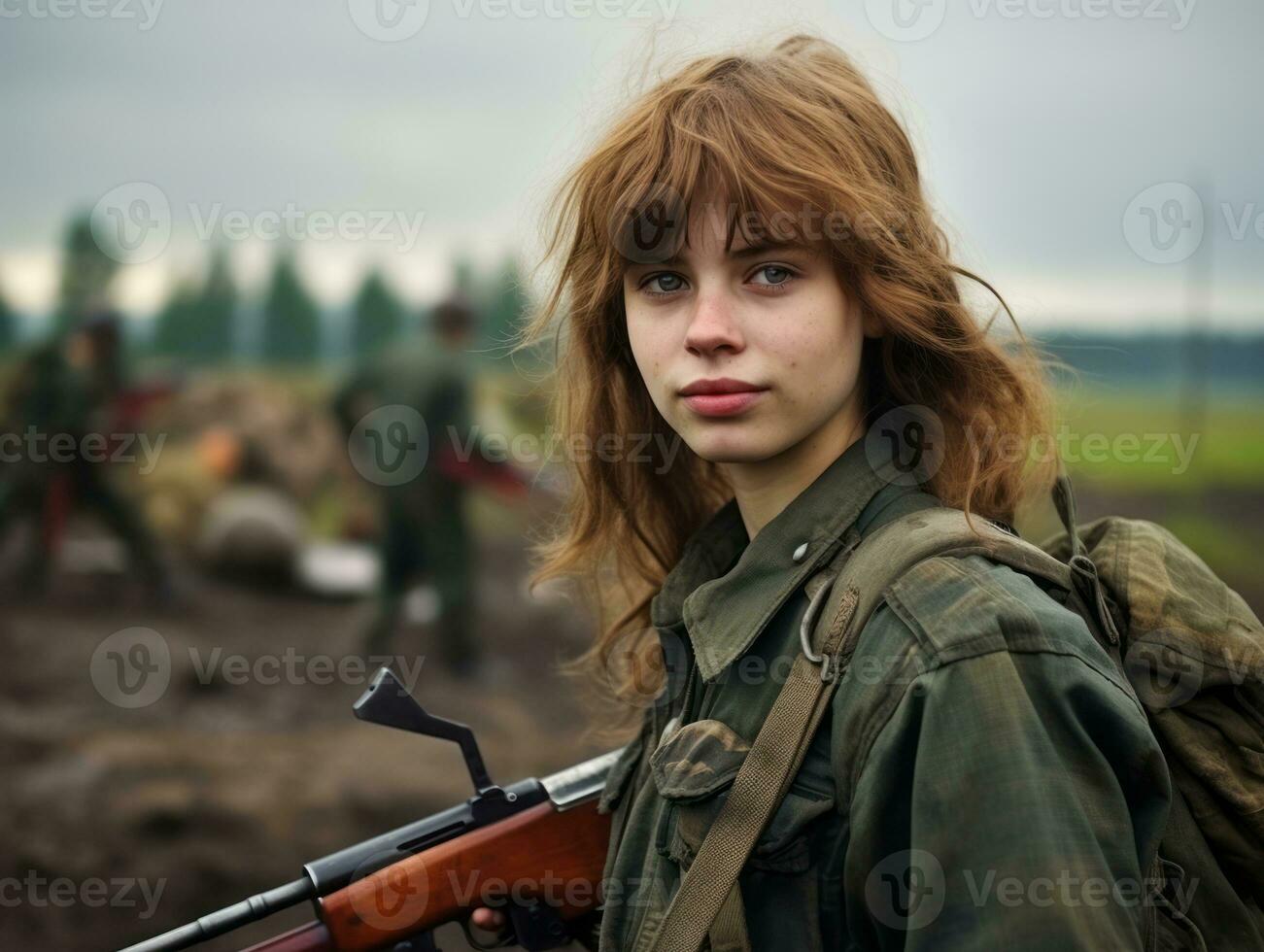 Woman serves as a dedicated and fearless soldier AI Generative photo