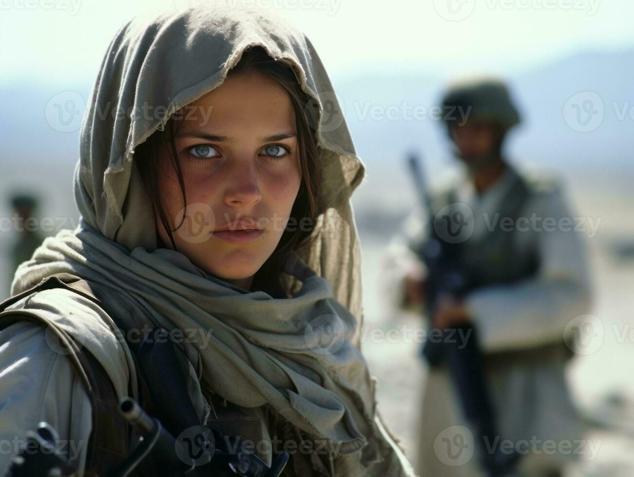 Woman serves as a dedicated and fearless soldier AI Generative photo
