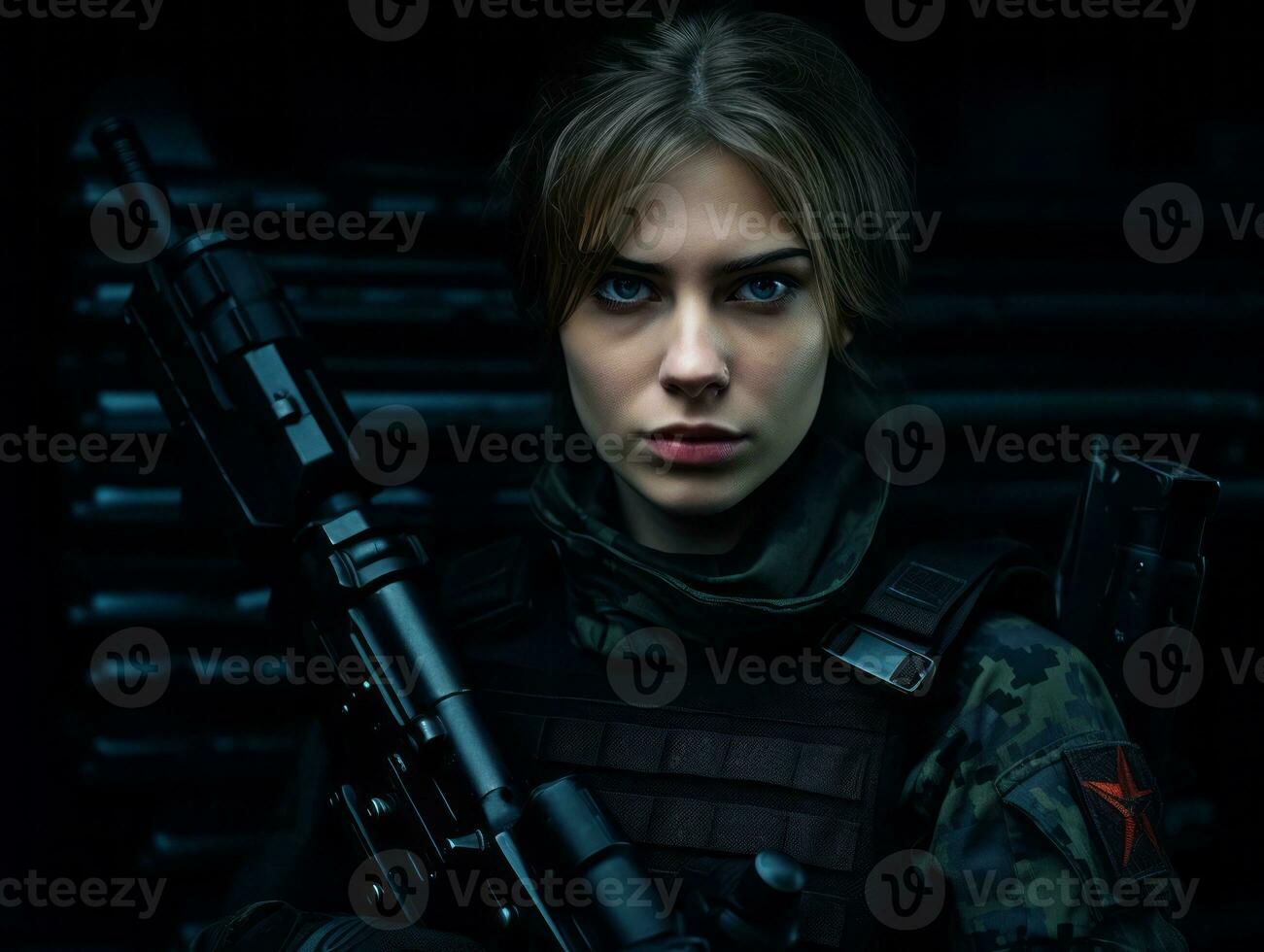 Woman serves as a dedicated and fearless soldier AI Generative photo