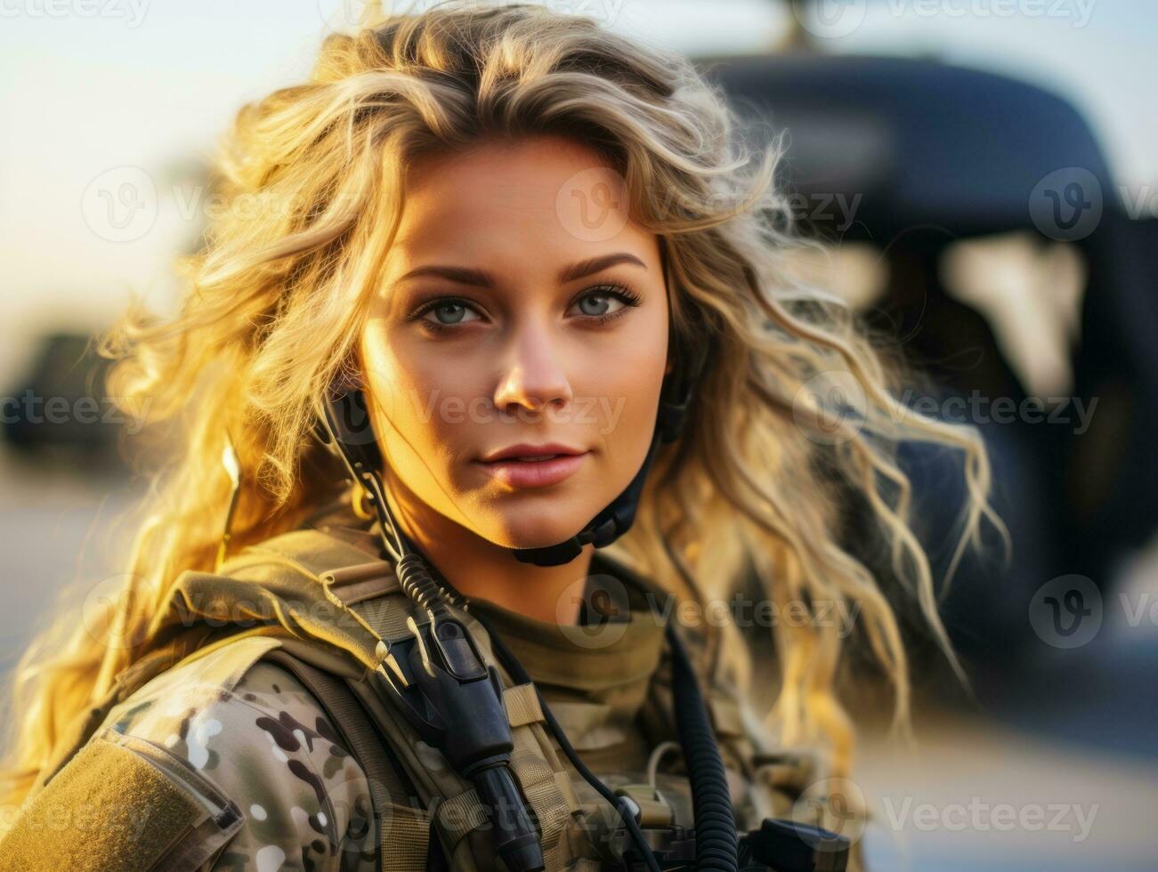 Woman serves as a dedicated and fearless soldier AI Generative photo