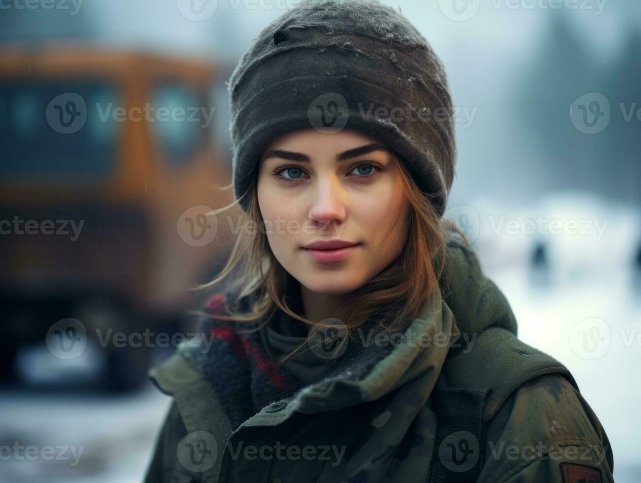 mujer sirve como un dedicado y audaz soldado ai generativo foto