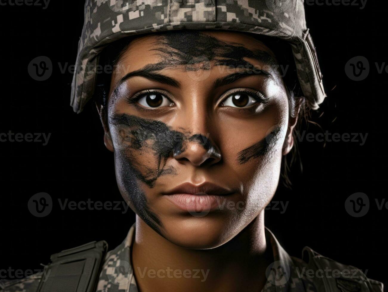 Woman serves as a dedicated and fearless soldier AI Generative photo