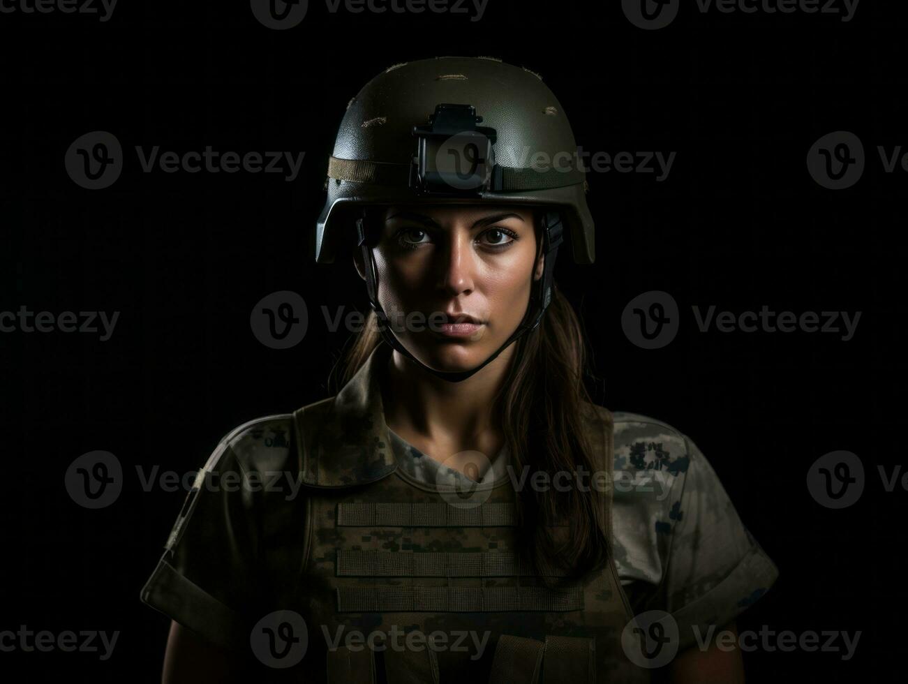 Woman serves as a dedicated and fearless soldier AI Generative photo