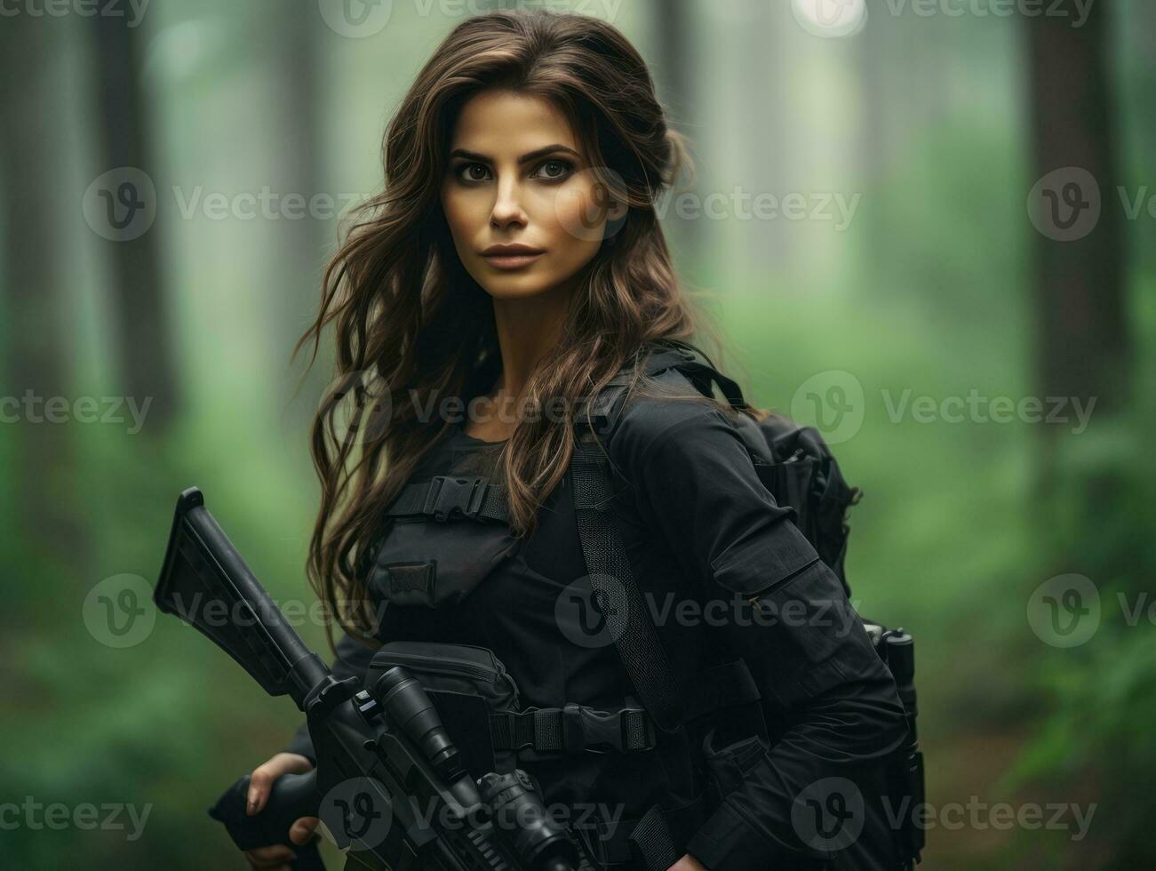 Woman serves as a dedicated and fearless soldier AI Generative photo