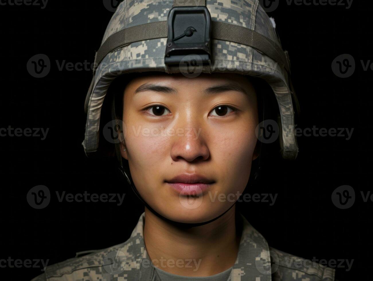 Woman serves as a dedicated and fearless soldier AI Generative photo