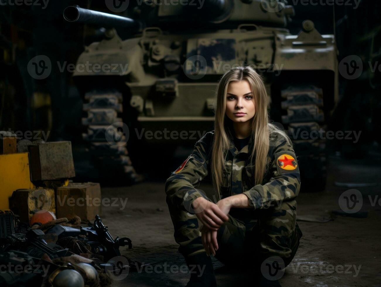 Woman serves as a dedicated and fearless soldier AI Generative photo