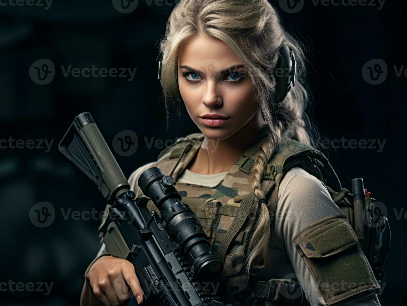 Woman serves as a dedicated and fearless soldier AI Generative photo
