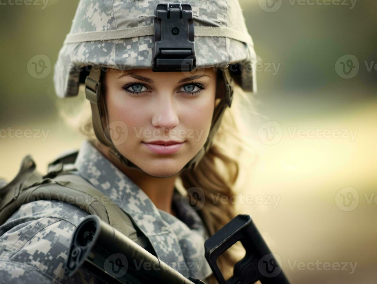 Woman serves as a dedicated and fearless soldier AI Generative photo