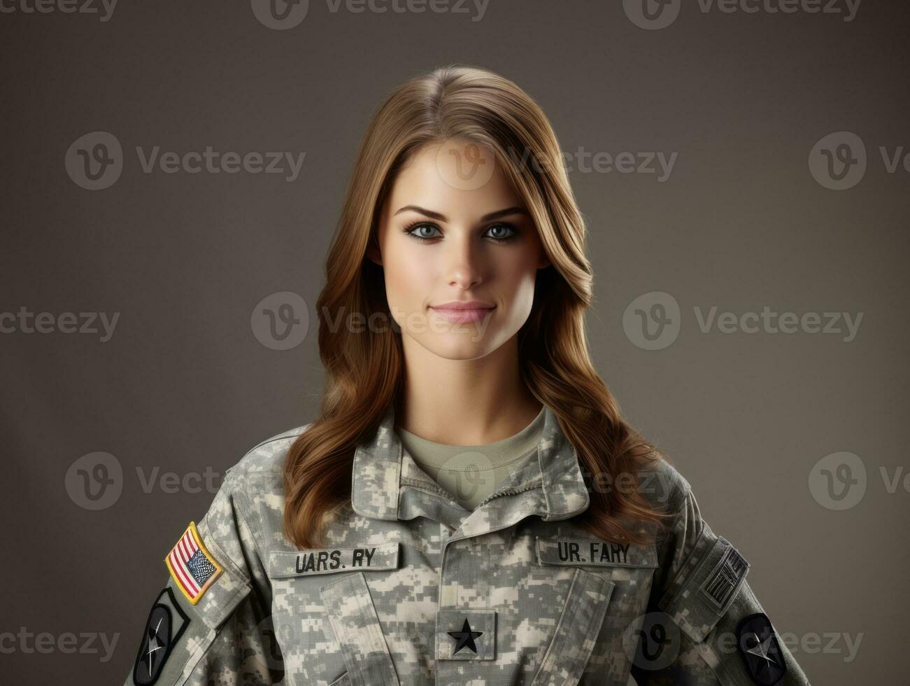 Woman serves as a dedicated and fearless soldier AI Generative photo