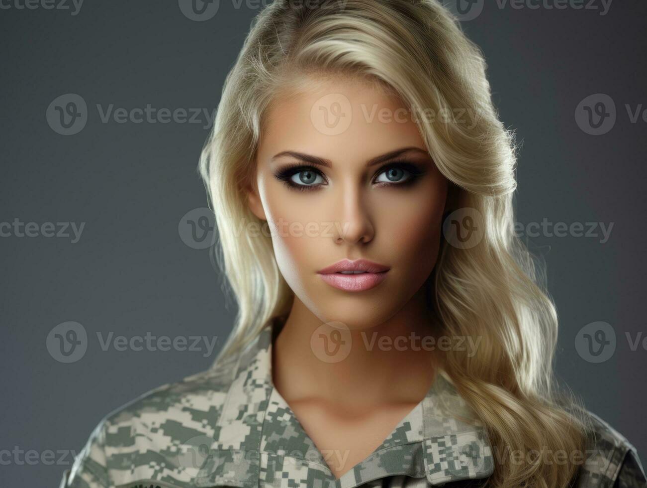 Woman serves as a dedicated and fearless soldier AI Generative photo