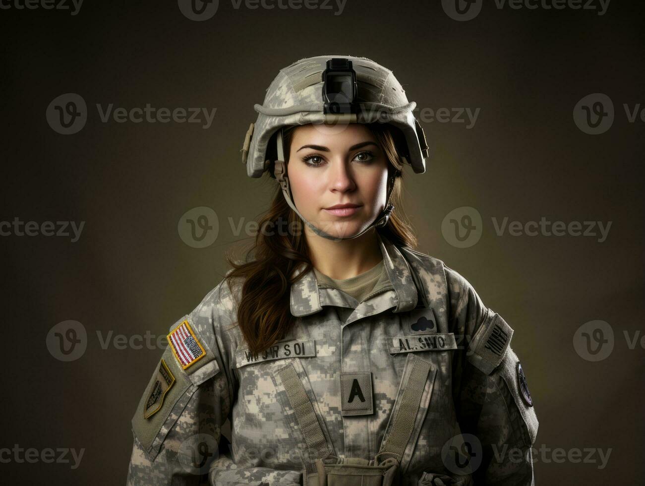 Woman serves as a dedicated and fearless soldier AI Generative photo