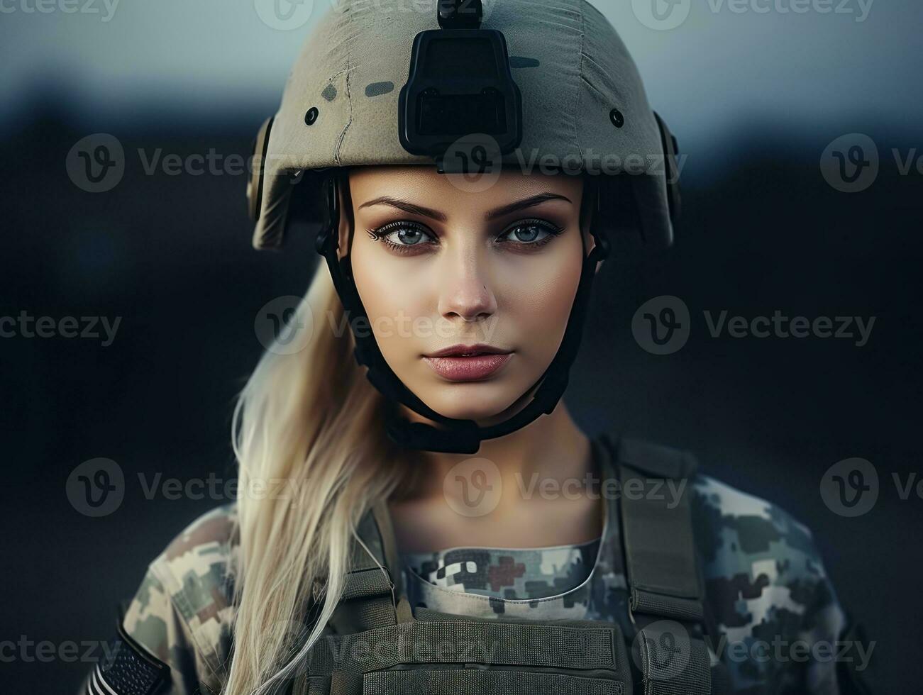 Woman serves as a dedicated and fearless soldier AI Generative photo