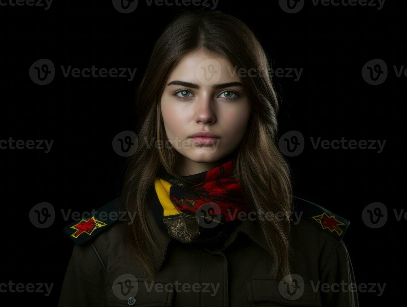Woman serves as a dedicated and fearless soldier AI Generative photo