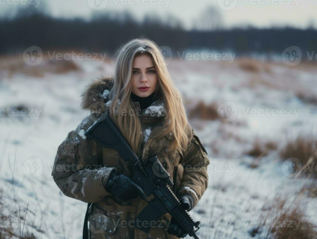 Woman serves as a dedicated and fearless soldier AI Generative photo