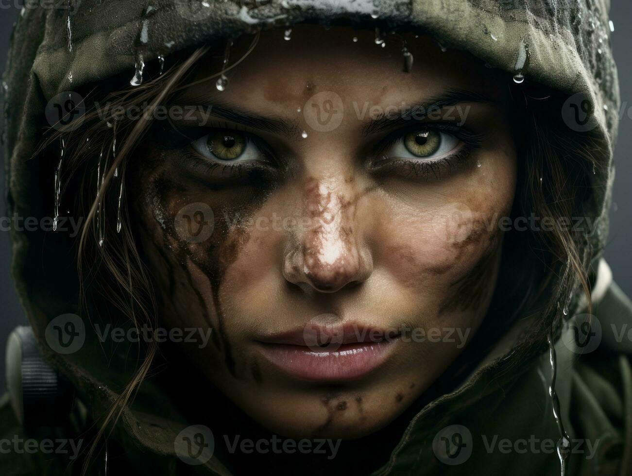 Woman serves as a dedicated and fearless soldier AI Generative photo