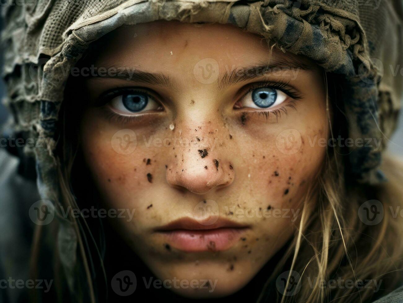 Woman serves as a dedicated and fearless soldier AI Generative photo