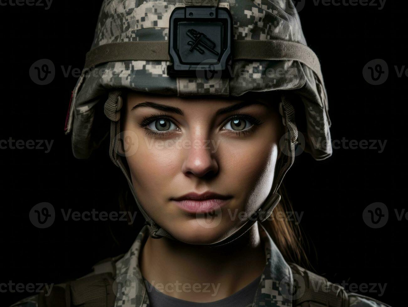 Woman serves as a dedicated and fearless soldier AI Generative photo