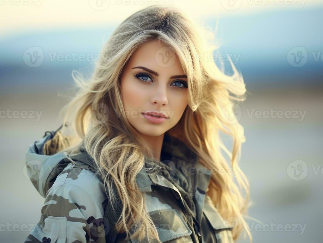 Woman serves as a dedicated and fearless soldier AI Generative photo
