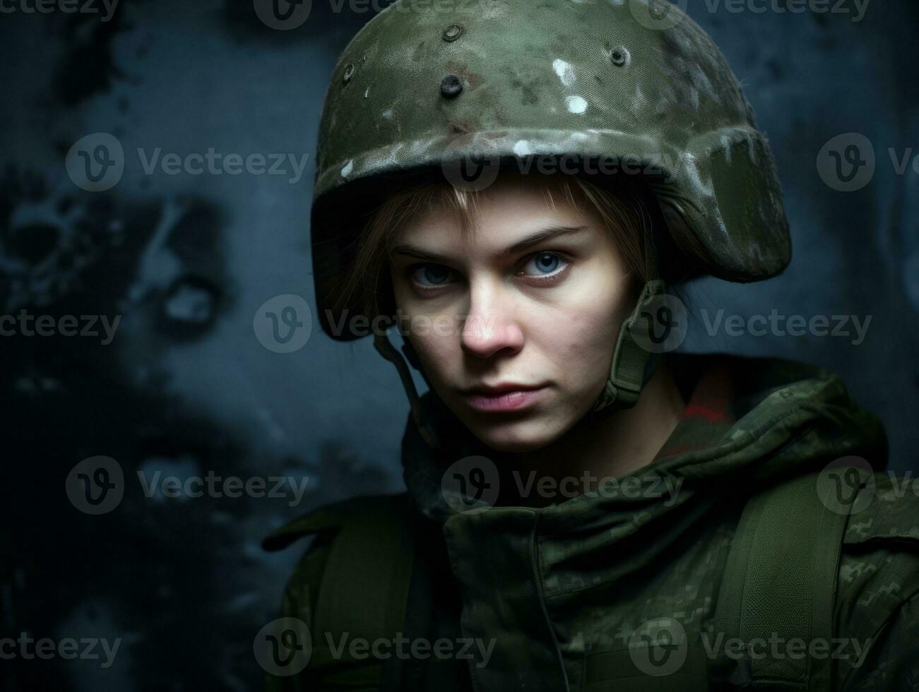 Woman serves as a dedicated and fearless soldier AI Generative photo