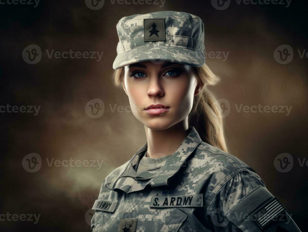 Woman serves as a dedicated and fearless soldier AI Generative photo