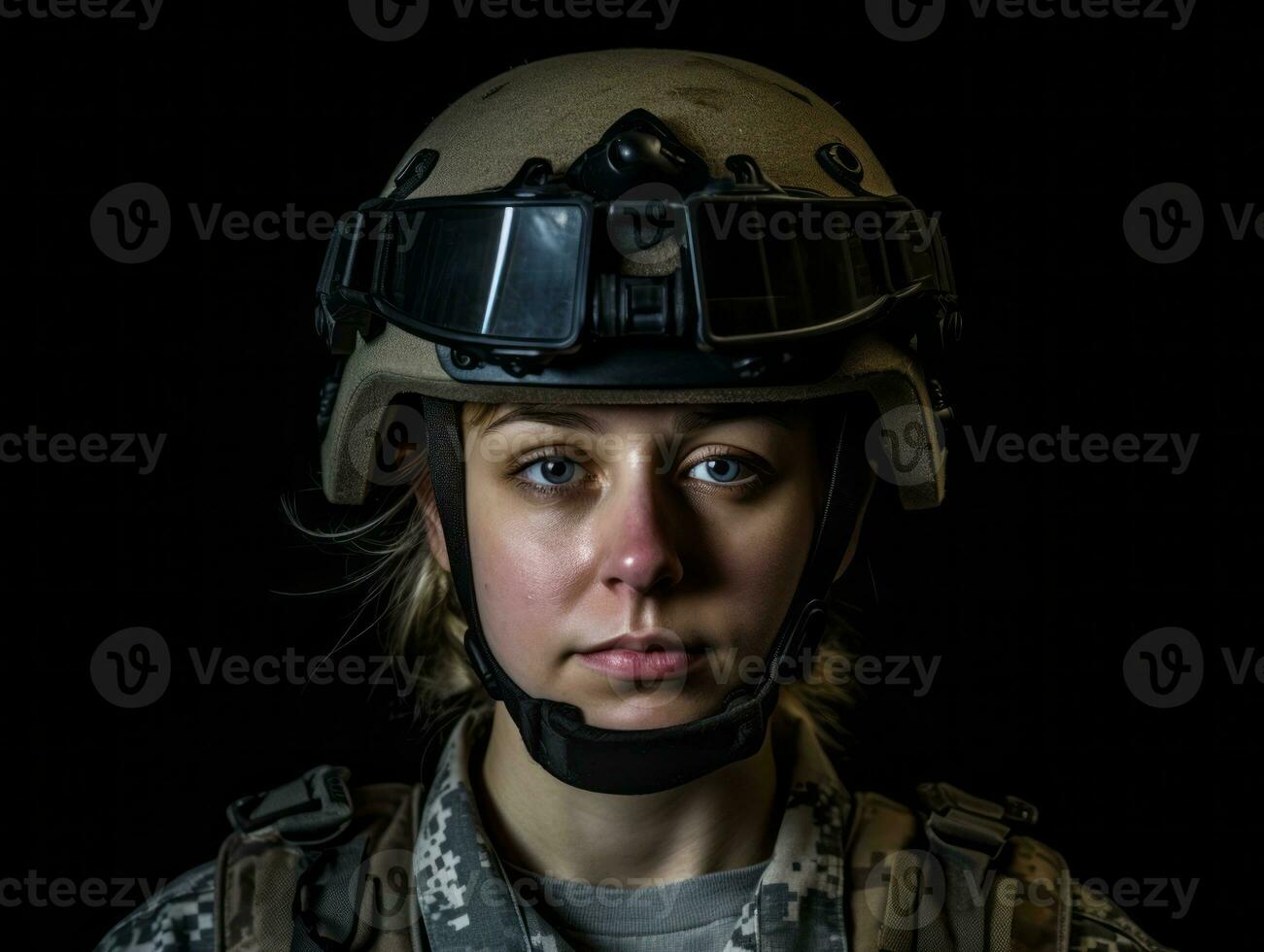 Woman serves as a dedicated and fearless soldier AI Generative photo