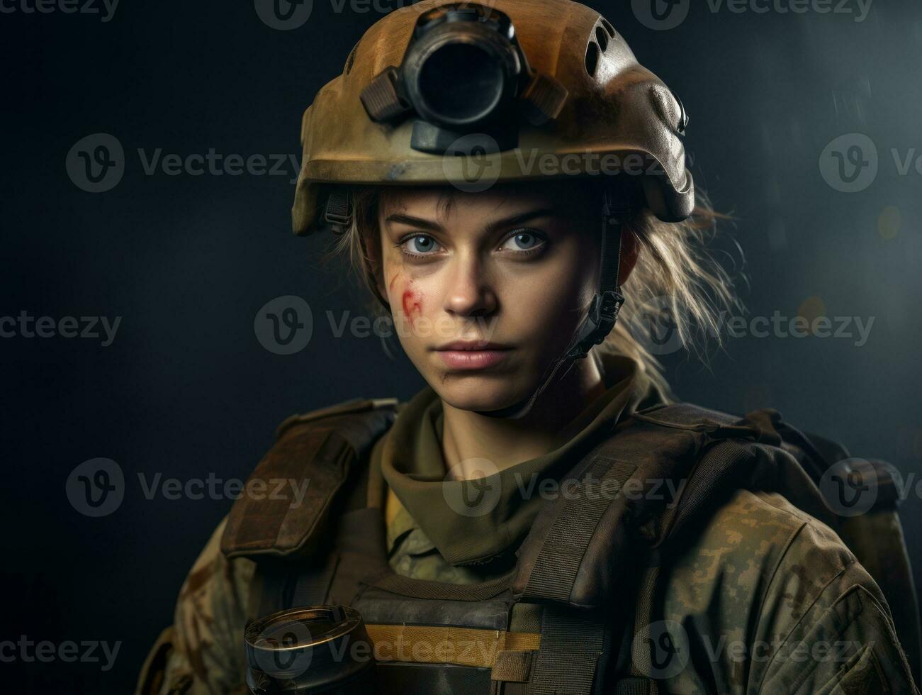 Woman serves as a dedicated and fearless soldier AI Generative photo