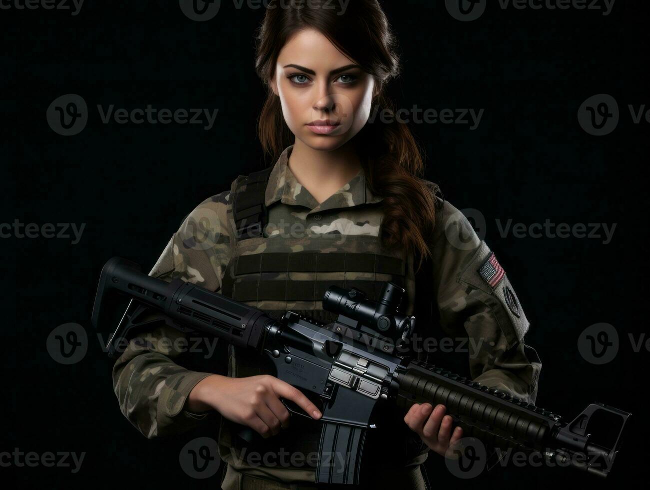 Woman serves as a dedicated and fearless soldier AI Generative photo