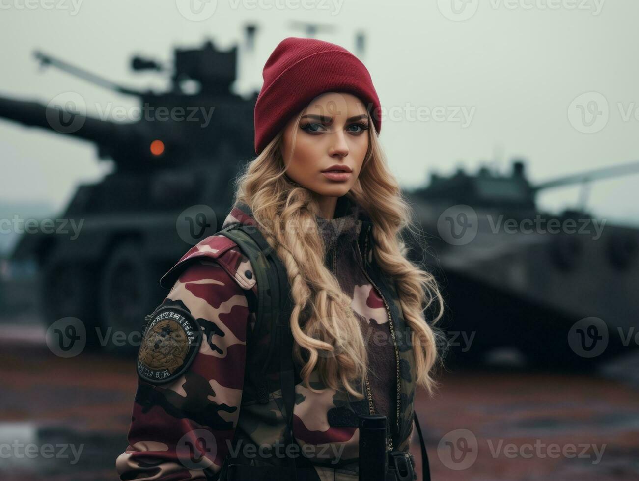 Woman serves as a dedicated and fearless soldier AI Generative photo