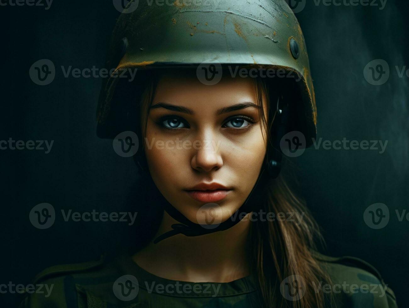 Woman serves as a dedicated and fearless soldier AI Generative photo