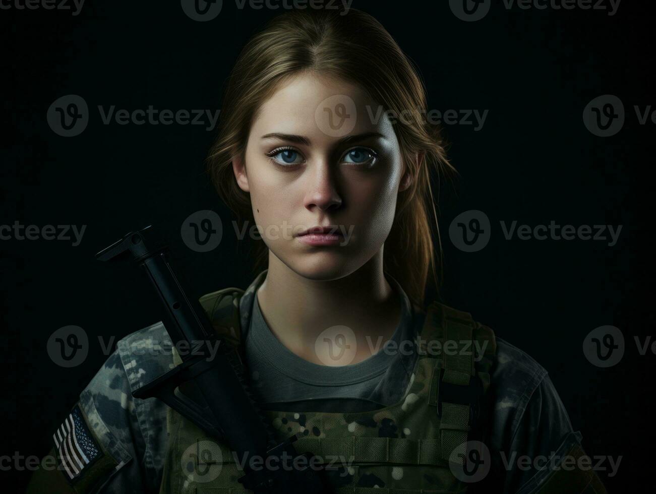 Woman serves as a dedicated and fearless soldier AI Generative photo