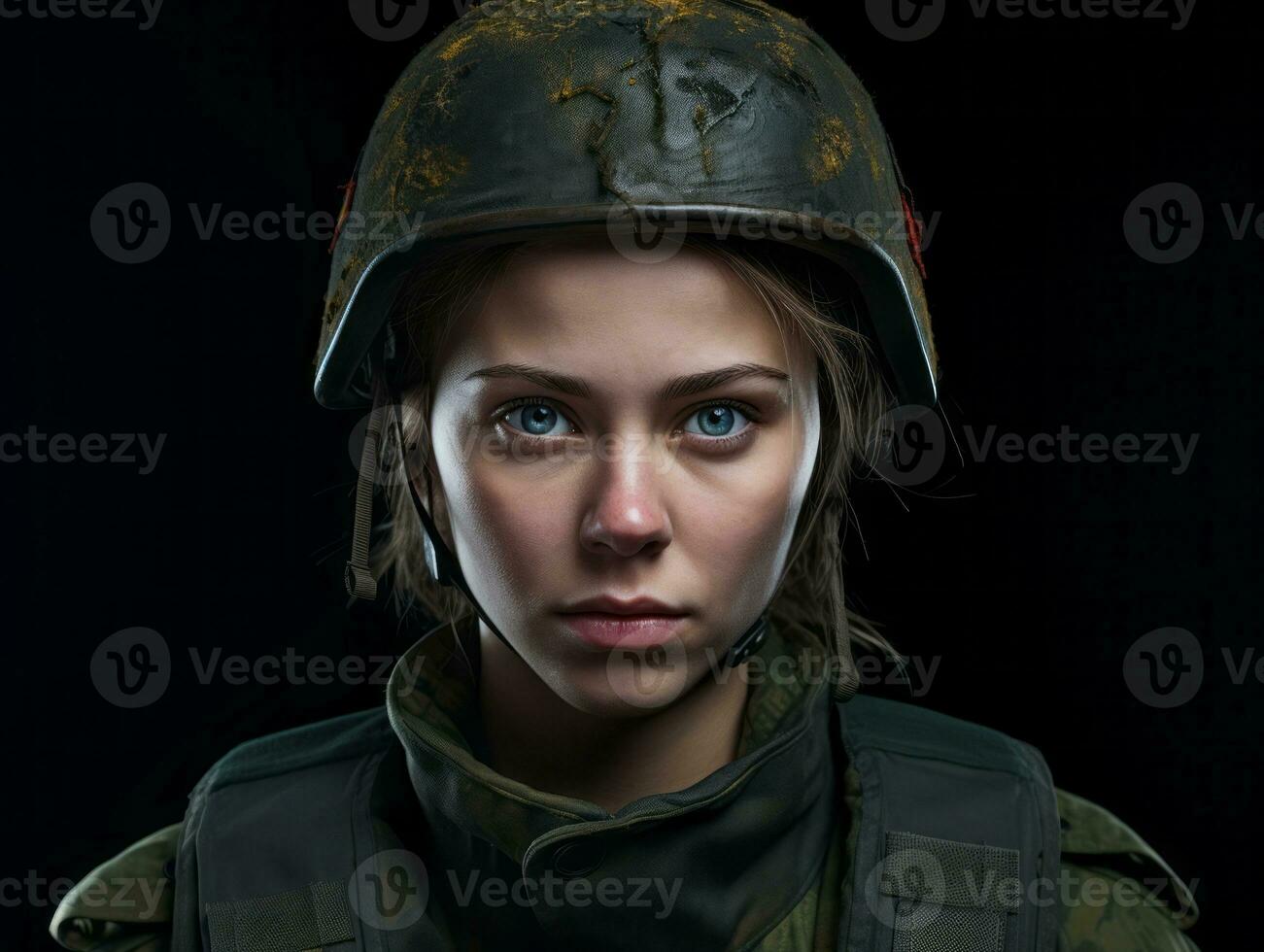 Woman serves as a dedicated and fearless soldier AI Generative photo