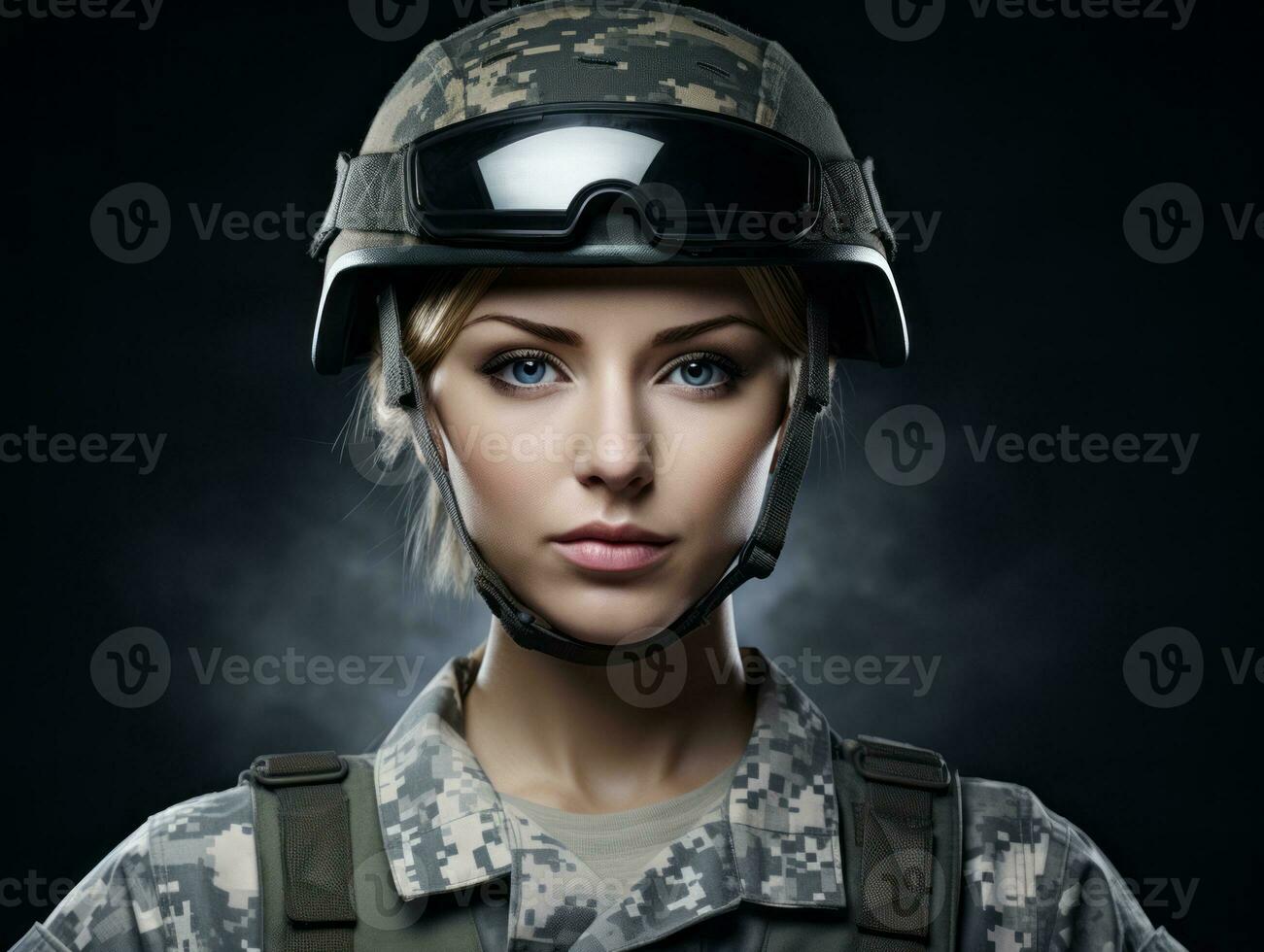 Woman serves as a dedicated and fearless soldier AI Generative photo