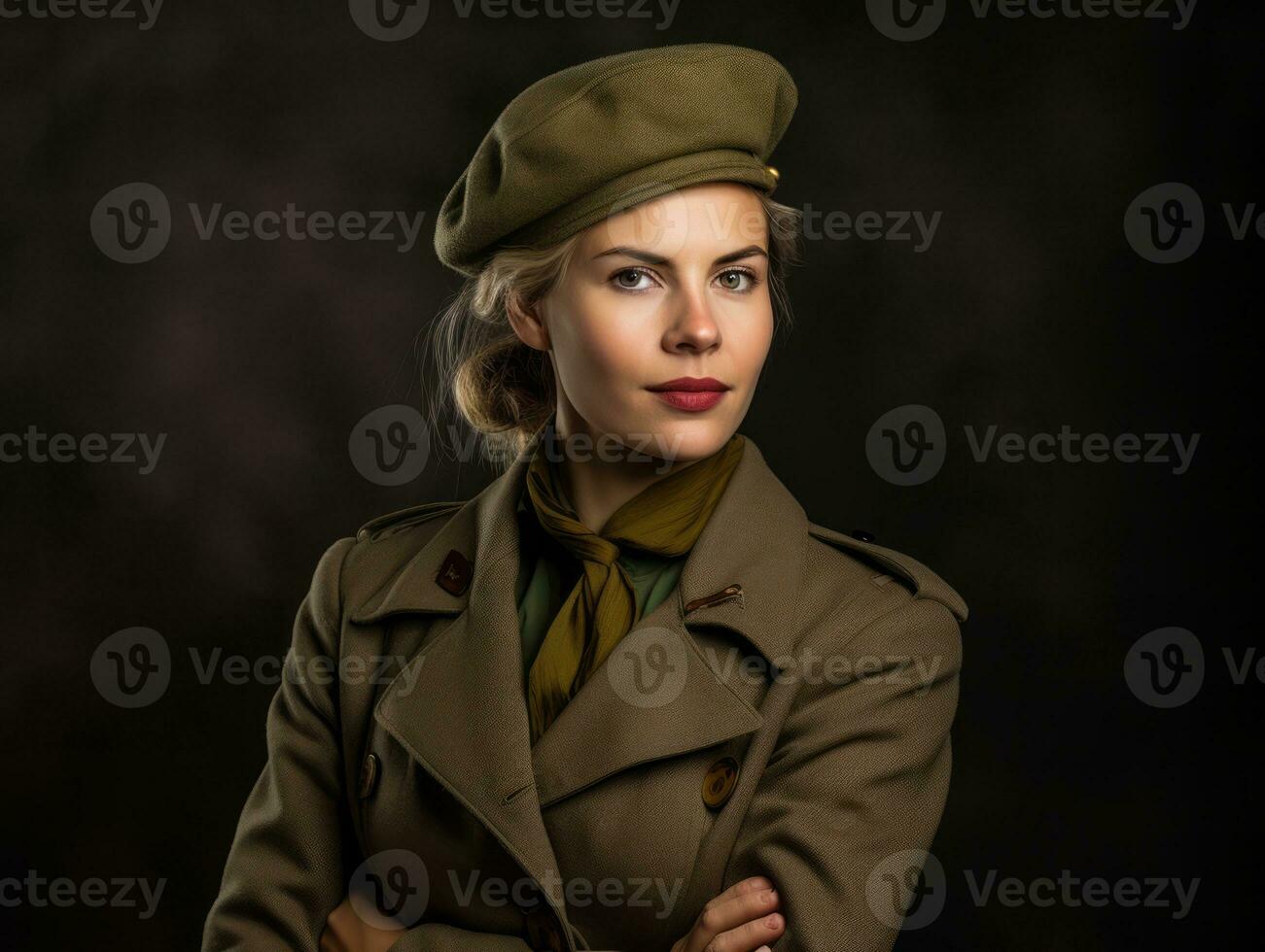 Woman serves as a dedicated and fearless soldier AI Generative photo