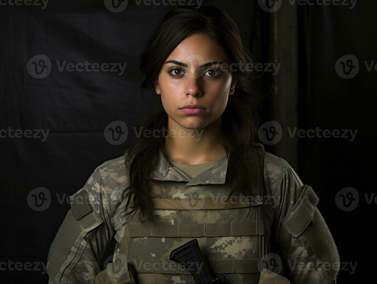 Woman serves as a dedicated and fearless soldier AI Generative photo