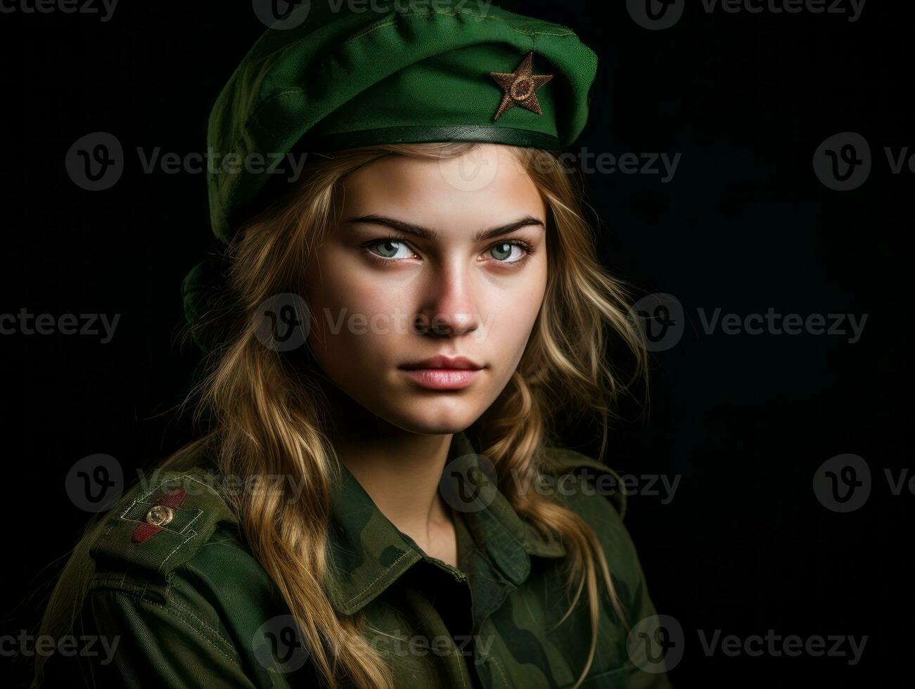 Woman serves as a dedicated and fearless soldier AI Generative photo