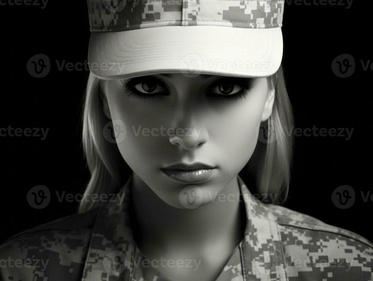 Woman serves as a dedicated and fearless soldier AI Generative photo