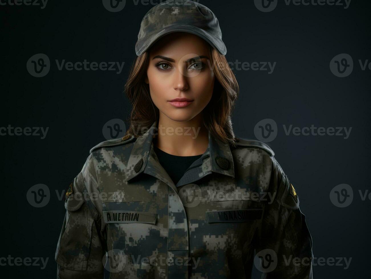 Woman serves as a dedicated and fearless soldier AI Generative photo