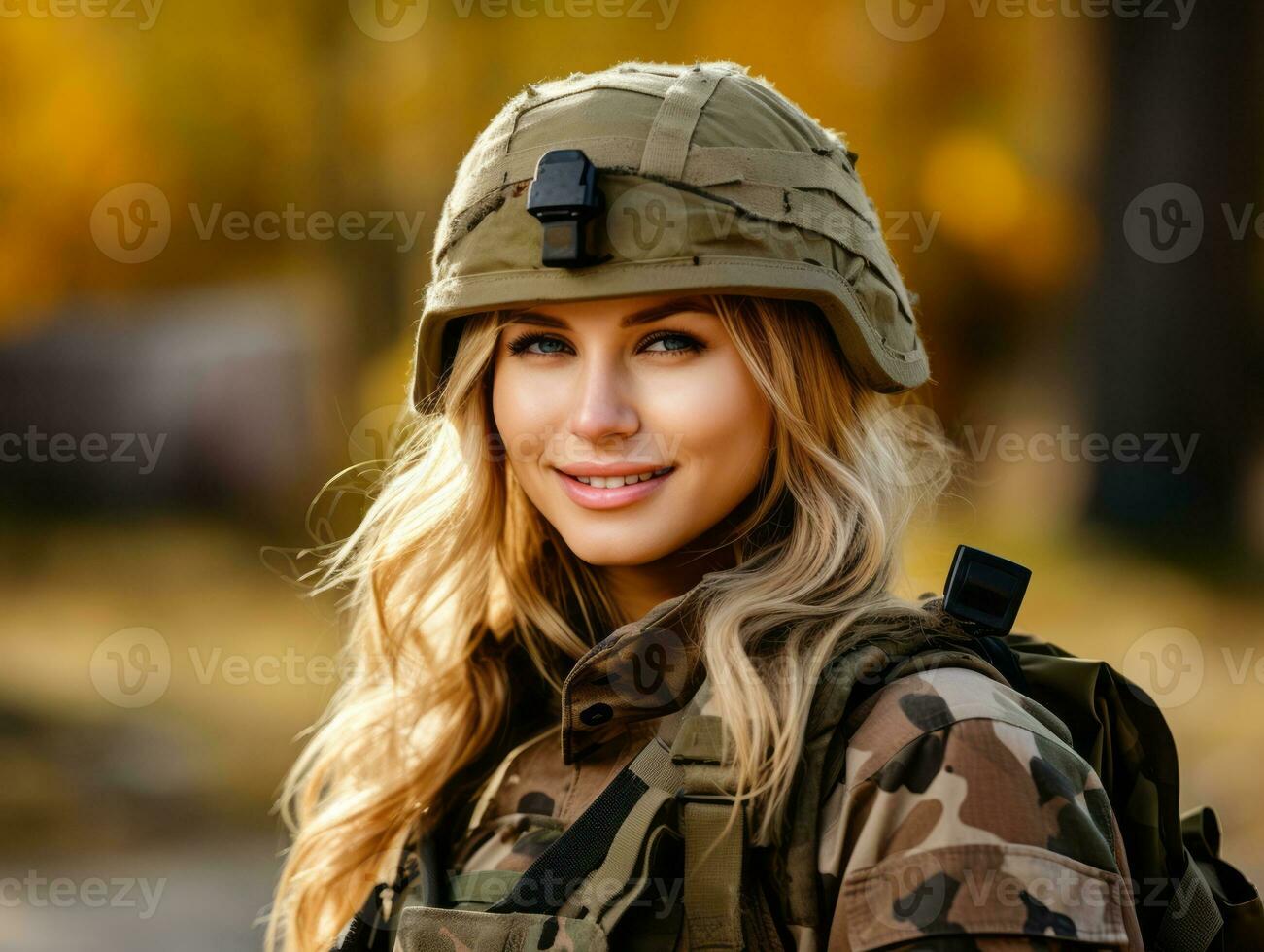 Woman serves as a dedicated and fearless soldier AI Generative photo