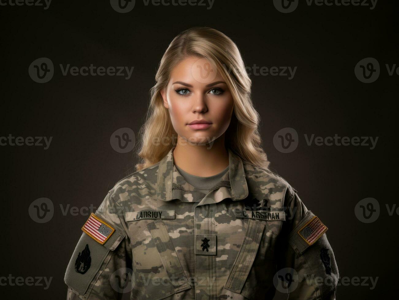 mujer sirve como un dedicado y audaz soldado ai generativo foto