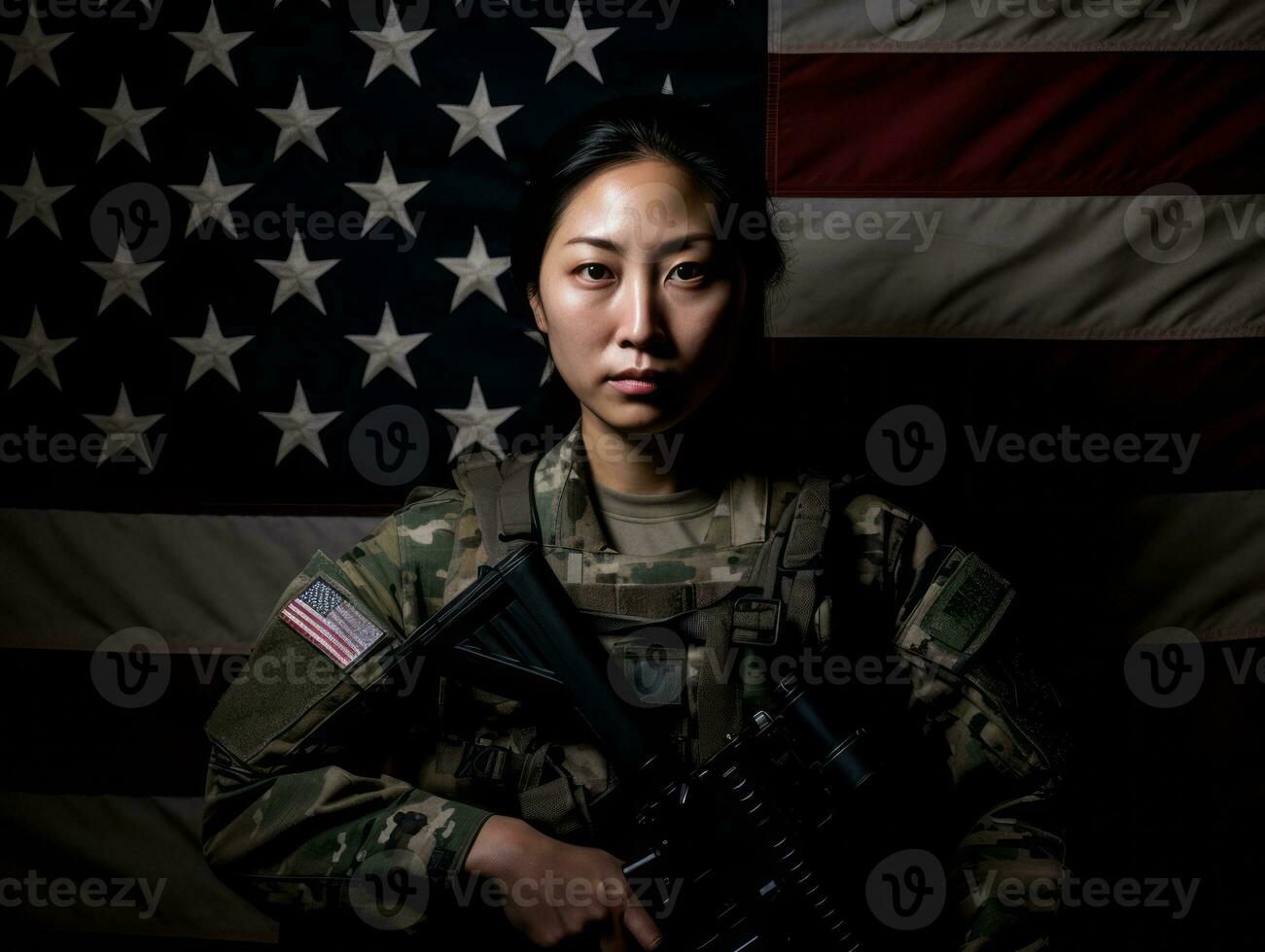 mujer sirve como un dedicado y audaz soldado ai generativo foto