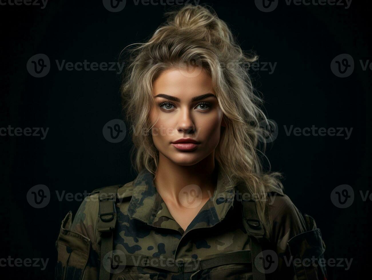 Woman serves as a dedicated and fearless soldier AI Generative photo