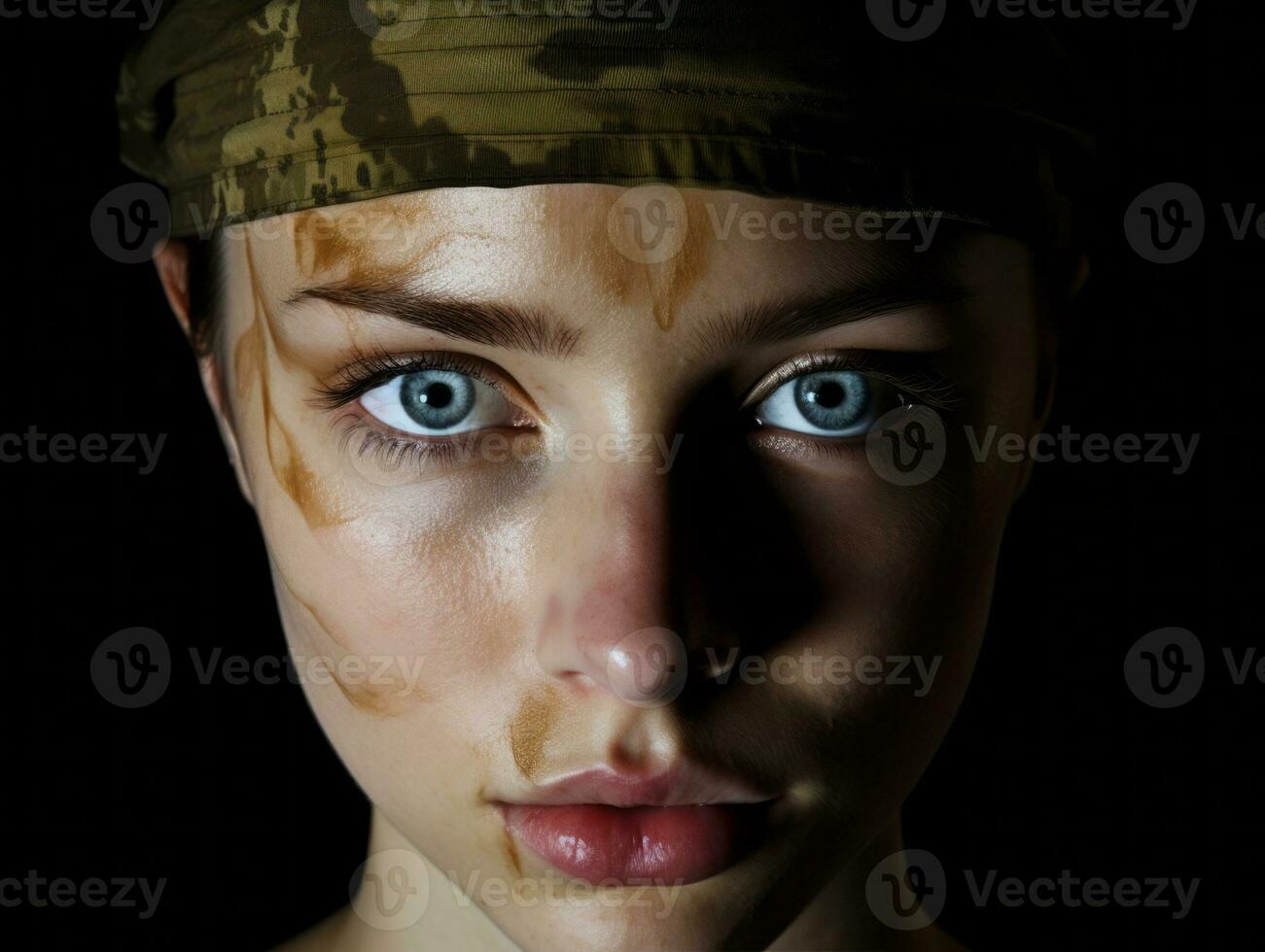 Woman serves as a dedicated and fearless soldier AI Generative photo